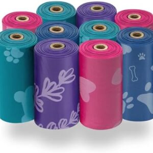 Best Pet Supplies Dog Poop Bags for Waste (150 Bags) Refuse Cleanup, Doggy Roll Replacements for Outdoor Puppy Walking and Travel, Leak Proof and Tear Resistant, Thick Plastic - Assorted Colors