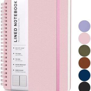 ABERLLS Pink Lined Spiral Journal Notebook with 160 Pages, 8×5.7in, A5 Spiral Notebook, Journaling Notebooks for Work, School, Women, Men, College Ruled Spiral Notebook, Hardcover Leather Journals
