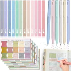 Bible Journaling Kit, 12 Pastel Bible Highlighters and 6 Pens No Bleed with 90 Laminated Bible Tabs, Bible Study Kit for Women & Men Office School, Bible Study Supplies