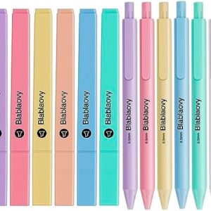 Bible Highlighters and Pens No Bleed, 12 Pcs Pastel Highlighter Set and Ballpens (Black Ink), No Bleed Highlighters for Bibles Study Journaling School Office Supplies, Aesthetic Highlighters