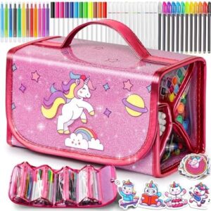 beefunni Unicorn Washable Markers Set 48 pcs with Glitte Pencil Case, Art Supplies for Kids Ages 4-6-8, Arts Crafts Coloring Set with Unicorn Stickers - Birthday Gifts for Girls 4 5 6 7 8 9 Year Old