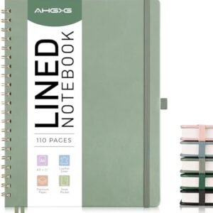 AHGXG Lined Spiral Notebook 8.5" x 11", A4 Large Notebooks for Women Men, Hardcover Leather Notebook College Ruled, 100 GSM Thick Paper, Notebooks for Work School Note Taking Writing, Sage Green