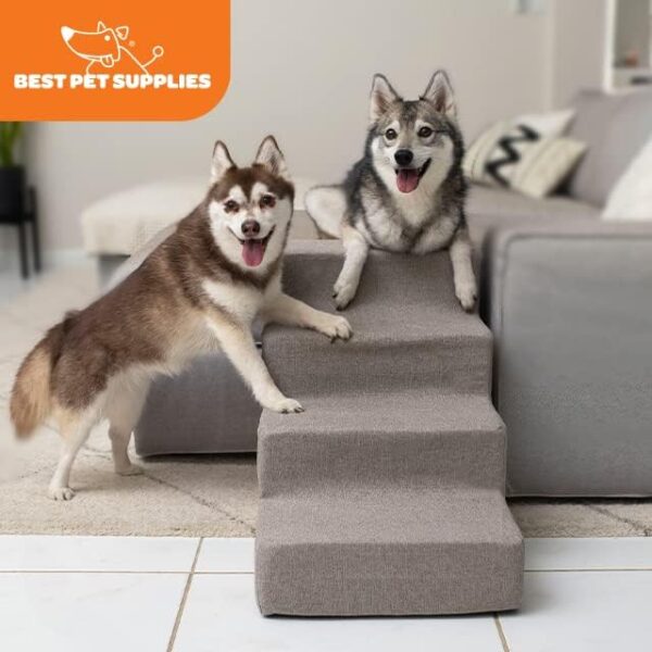 Best Pet Supplies Dog Stairs for Small Dogs & Cats, Foam Pet Steps Portable Ramp for Couch Sofa and High Bed Non-Slip Balanced Indoor Step Support, Paw Safe No Assembly - Ash Gray Linen, 4-Step - Image 2