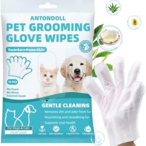 Pet Cleaning Glove Wipes for Dogs & Cats, Cleaning & Deodorizing Grooming Bathing Gloves, Nourish Cat Dog Fur Glove Wipes for Dry Cleaning, Daily Care and Travel No-Rinse 10PCS