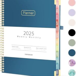 Forvencer 2025 Planner, Hardcover Weekly and Monthly Planner, January 2025 - December 2025, 8.5" x 11", Spiral Calendar Planner with Tabs, Exquisite Daily Organizer Notebook with Inner Pocket, Agenda Journal for Office Home School, A4 Size, Blue