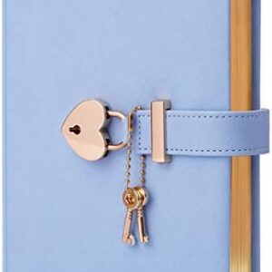 CAGIE Diary with Lock and Key for Girls Ages 8-12 Journal with Lock 296 Gold Edged Pages Heart-Shaped Locked Journal for Women Teen Girls with Gift Box, 5.3 x 7 Inch, Blue