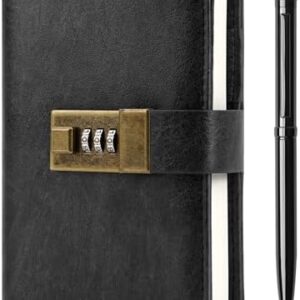 WEMATE Journal with Lock, Diary with Lock, Password Notebook, Pen & Gift Box - Perfect for Men and Women - 4.3X 6.18in Black Keep Your Secrets Safe