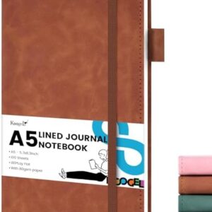 Koogel Hardcover Journal Notebook, A5 College Ruled Notebook Executive Notebook 100 Sheets for Women Gift Office School Travel Journal, Brown