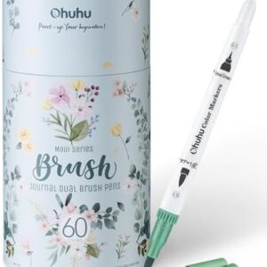 Ohuhu Markers for Adult Coloring Books No Bleeding 60 Colors Coloring Markers Water-based Dual Tips Fineliner & Brush Drawing Pens Art Markers for Kids Adults Sketch Journal - Maui - White