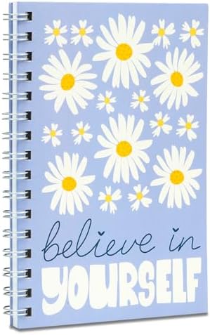 Believe In Yourself, Cute Floral Motivational Lined Spiral Notebook for Work, School, Office, 160 Pages, A5 size (5.7"x8.4"), Purple, Boho Retro Daisy | Hardcover Journal For Business, College, School