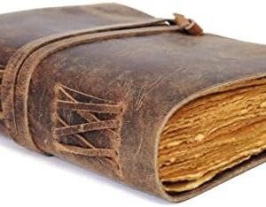 CLA Journal, Vintage Leather Journal, Handmade Deckle Edge Paper Journal, Leather Sketch Book, Leather Notebook, Leather Journal for Women, Leather Journal for Men (8 x 6 Inch, Vintage Brown)
