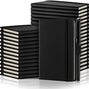 Laumoi 36 Sets Pocket Notebook Journals with Pens A6 Cute Small Journal Notebook Ruled Lined Mini Notepad Hardcover Executive Notebooks Set with Pen Holder for School Office, 3.7 x 5.7 Inch (Black)