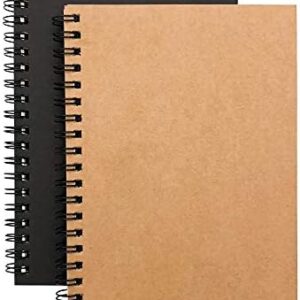 Soft Cover Spiral Notebook Journal 2-Pack, Blank Sketch Book Pad, Wirebound Memo Notepads Diary Notebook Planner with Unlined Paper, 100 Pages/ 50 Sheets, 7Inchx 4.75Inch (Brown and Black)