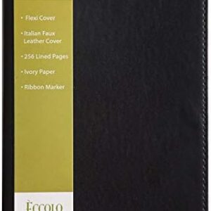Eccolo Simple Professional Journal Notebook, Flexible Faux Leather Cover, A5 Notebook With Lined Ivory Pages, Lay Flat, Ribbon Bookmarks (Black, 5.5x8 Inches)