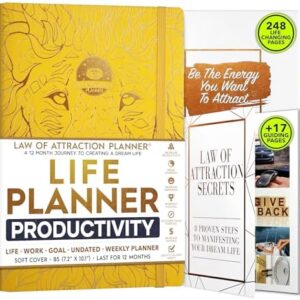 Law of Attraction Planner 2025 – Undated Hourly, Weekly & Monthly Goal Setting Planner, 12-Month to Increase Productivity | Life & Gratitude Journal, Include Foldable Vision Board, Gift Box & Stickers