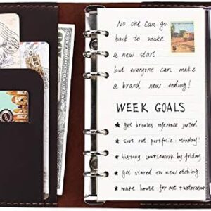 Genuine Leather Journal Writing Notebook, A6 Ring Binder Refillable Diary Notepads, Vintage Handmade Travel Organizer Agenda for Men Women - Coffee