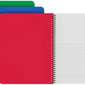 Oxford Primary Spiral Notebooks, Writing/Drawing Practice, Pre-K, K-2, Durable Plastic Covers, Writing Journals for Kids, 80 Sheets, 9-3/4 x 7-1/2 Inch, Blue, Green, Red, 3 Pack (89001)
