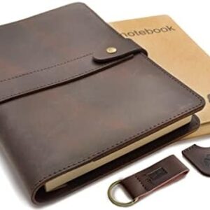 Le Vent Refillable Genuine Leather Journal, Writing Notebook, 2 Bound Notebooks, Lined and Blank, 200+200 Pages, A5 Cover, Handmade, for Poetry, Writers, Business, Work, Study, College, and Daily Notepad