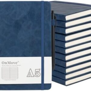 Notebooks Journal for Women Men 12 Pack Bulk Leather Hardcover with Pen Holder A5 160 Pages 100 GSM Thick Paper for Work School Lined Navy Blue