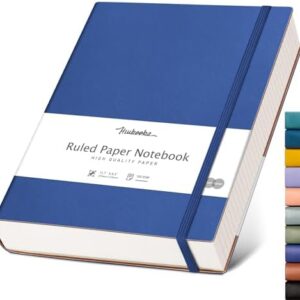 HIUKOOKA College Ruled/Lined Notebook- 320 Pages A4 Softcover Large Journal, 8.5''×11'', 100GSM Thick Paper, Faux Leather, Inner Pocket - Blue