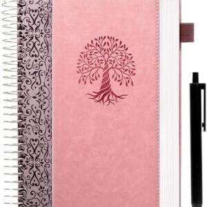 Hardcover Spiral Notebook Leather Journal for Women Men 300 Pages Pink Notebook 7" X 10" Large Notebooks for Work, Note Taking Journals for Writing Lined Notebook with Tabs, Pockets, Pen, Gift Box,B5