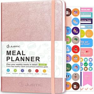 JUBTIC Weekly Meal Planner Notebook, Food Journal for Women Weight Loss, Fitness Journal, Daily Meal Prep Journal with Shopping and Grocery Lists for Food Planning, Healthy Diet or Weight Loss Tracking, Last 1 Year,Undated, A5, Rose Gold
