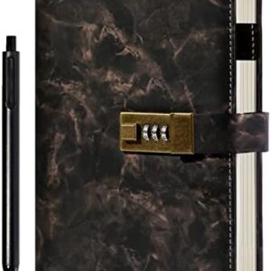 CAGIE Marble Diary with Lock for Girls, Waterproof Journal with Lock 192 Pages Secret Women Locked Diary with Pen, Password Locked Journals for Men and Boys, A5 Black