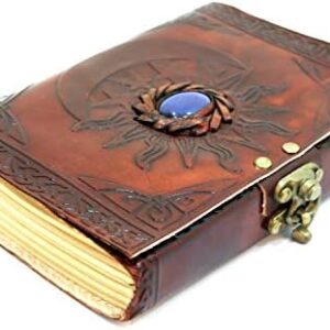 Leather Journal with Unlined Pages - Sun & Moon Leather Bound Writing Journal for Women & Men (5x7 in) Lined Journals for Women, Leather Bound Notebook Ruled Journal & Diary, Lined Journal for Writing