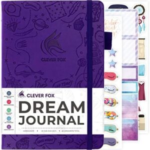 Clever Fox Dream Journal – Guided Dream Diary for Women, Men & Kids – Hardcover Dream Notebook – Log Book for Dream Journaling (Purple)