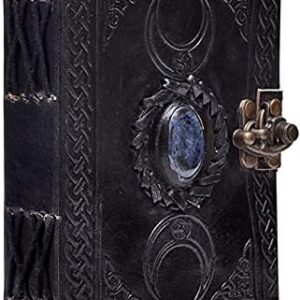 cuero 3 Moon Blue Lapiz Embossed Vintage Leather Journal | 240 Pages of Antique Handmade Deckle Edge Vintage Paper, Leather Sketchbook, Drawing Journal, Great Gift (6 inch by 8 inch, black)
