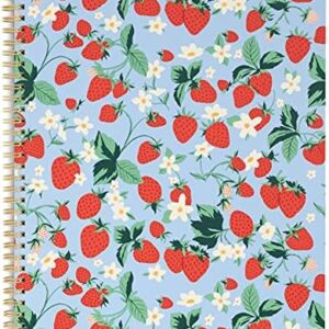 ban.do Floral Rough Draft Large Spiral Notebook, 11" x 9" with Pockets and 160 College Ruled Pages, Strawberry Fields