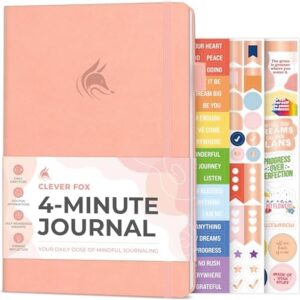 Clever Fox Four-Minute Journal – Daily Positivity Journal with Prompts – Motivational Affirmation, Mental Health & Habit Tracker (Light Pink)