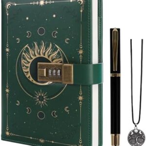 TIEFOSSI Diary with Lock, Vintage Sun Journal with Lock for Women Men, A5 Refillable Notebook with Lock for Writing, 224 Numbered Pages