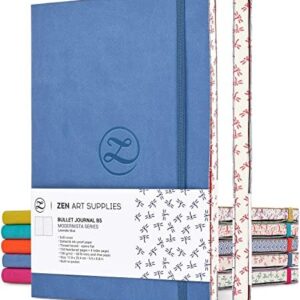 Large B5 Dotted Journal - Enjoy Bullet Journaling with a Soft Cover 7x10-inch, Non-Bleed Thick 120gsm Paper, Dot Journal in Blue, Japanese Edge Motif - Faux Leather Lay Flat Dot Grid Notebook - ZenART