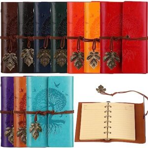 Teling 10 Pieces PU Leather Journal Tree Vintage Refillable Notebook Travel Journal Rustic Bound Diary Daily Writing Notepad with Lined Pages Gifts for Men Women(A7, 3.9'' x 5.7'')