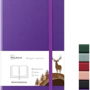 Blank Paper Notebook, Leather Journal Sketch Book with 100gsm Blank Paper, Hardcover PU Leather, Inner Pocket, Medium 5"×8.25"(Purple)