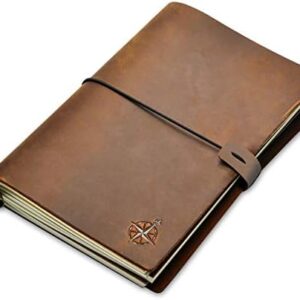 Wanderings A5 Travelers Notebook/Handcrafted Genuine Leather Journal - 6"x8.5"/15cmx22cm. This Refillable Travel Journal is Rugged Enough to Capture All Life's Adventures. 100 GSM Blank Inserts