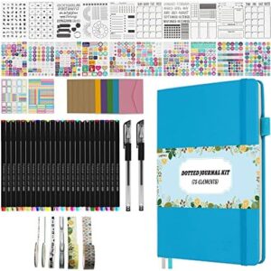 Bullet Dotted Journal Kit with Gift Box - Journaling Supplies Set Including 192 Numbered Pages A5 Planner Notebook, Colored Pens, Stickers, Stencils, Washi Tapes and Accessories (Teal)