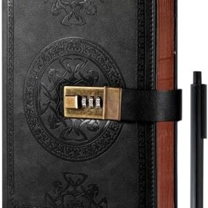 CAGIE Journal with Lock for Men and Women Refillable 290 Lined Pages Locked Journal with Pen, Diary with Lock 180 Lay Flat for Writing Travel Diary, 5.7'' X 8.3'', Black
