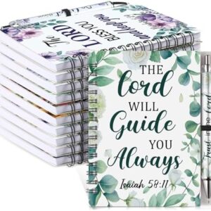 Pasimy 10 Sets Christian Notebooks with 10 Positive Pens Floral Bible Verse Journals and Ballpoint Pen Spiral Notebook Set Scripture for Women Inspirational Gifts Religious Party Favors(Retro,A6)