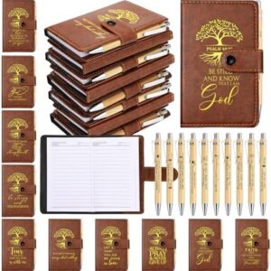 Spakon Christian Gifts Bulk Include Leather Bible Study Notebook Verse Ballpoint Pen Prayer Journal Religious God Notepad for Fathers Day Women Church Sunday School Gifts(40 Pcs,English Tree of Life)