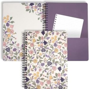 Steel Mill & Co Cute Floral Mini Spiral Notebook, 8.25" x 6.25" Journal with Durable Hardcover and 160 Lined Pages, Purple Vine Ditsy