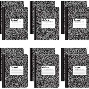 Oxford Composition Notebooks, School Supplies, Notebooks for School, College Ruled Paper, 9-3/4 x 7-1/2 Inches, School Comp Book, Black Marble Covers, 100 Lined Sheets, 12 per Pack (63796)