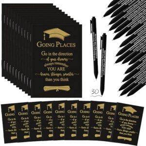 Kosiz 60 Pcs Graduation Gifts Motivational Mini Journal Inspirational Bamboo Pen Kraft Notebooks Bulk Wooden Retractable Ballpoint Pen for Class of 2025 College Gifts (Black)