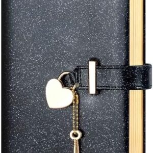 CAGIE Diary with Lock and Key for Girls Ages 8-12 Journal with Lock 296 Gold Edged Pages Heart-Shaped Locked Journal for Women Teen Girls with Gift Box, 5.3 x 7 Inch, Black